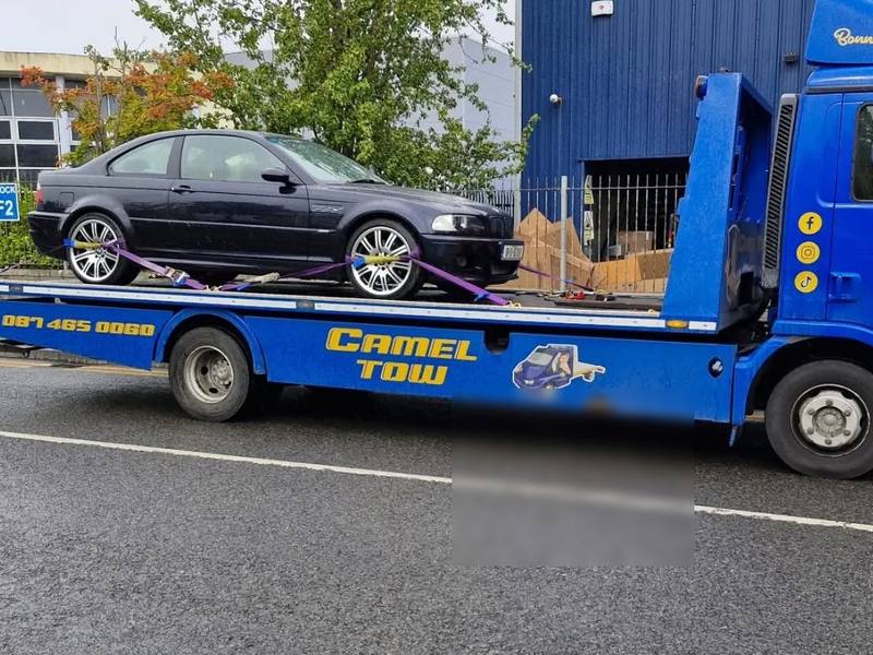 Camel Tow recovering a BMW E46 on the flatbed in Rathcoole, Dublin