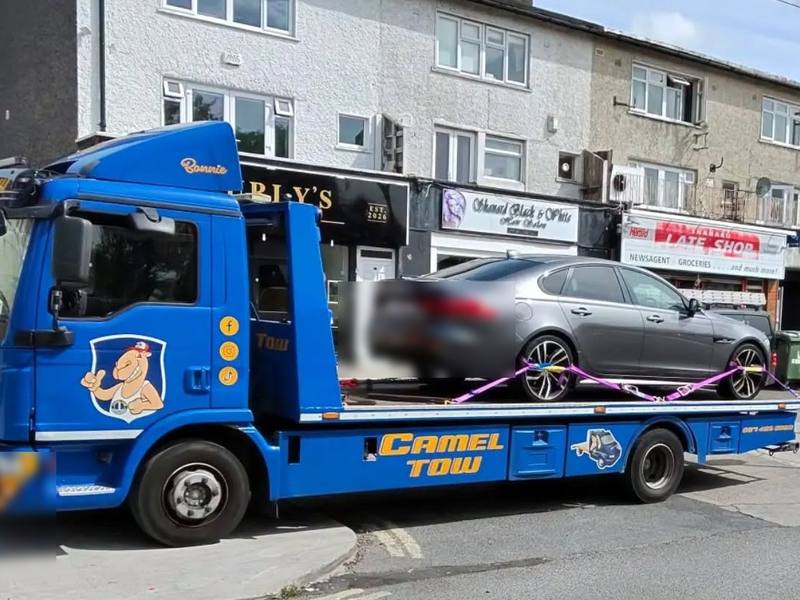 Camel Tow transporting a Jaguar XF with a suspected timing chain fault in Dublin